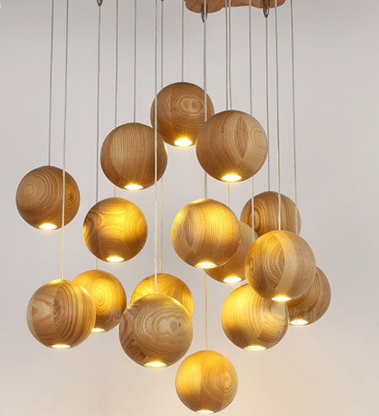 Nordic Solid Wood Ball Chandelier