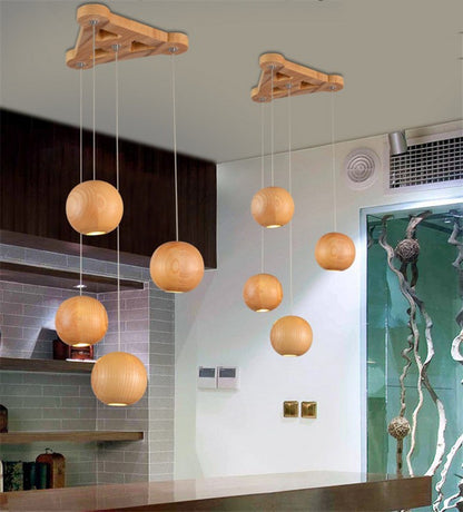 Nordic Solid Wood Ball Chandelier