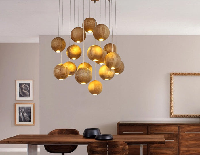 Nordic Solid Wood Ball Chandelier